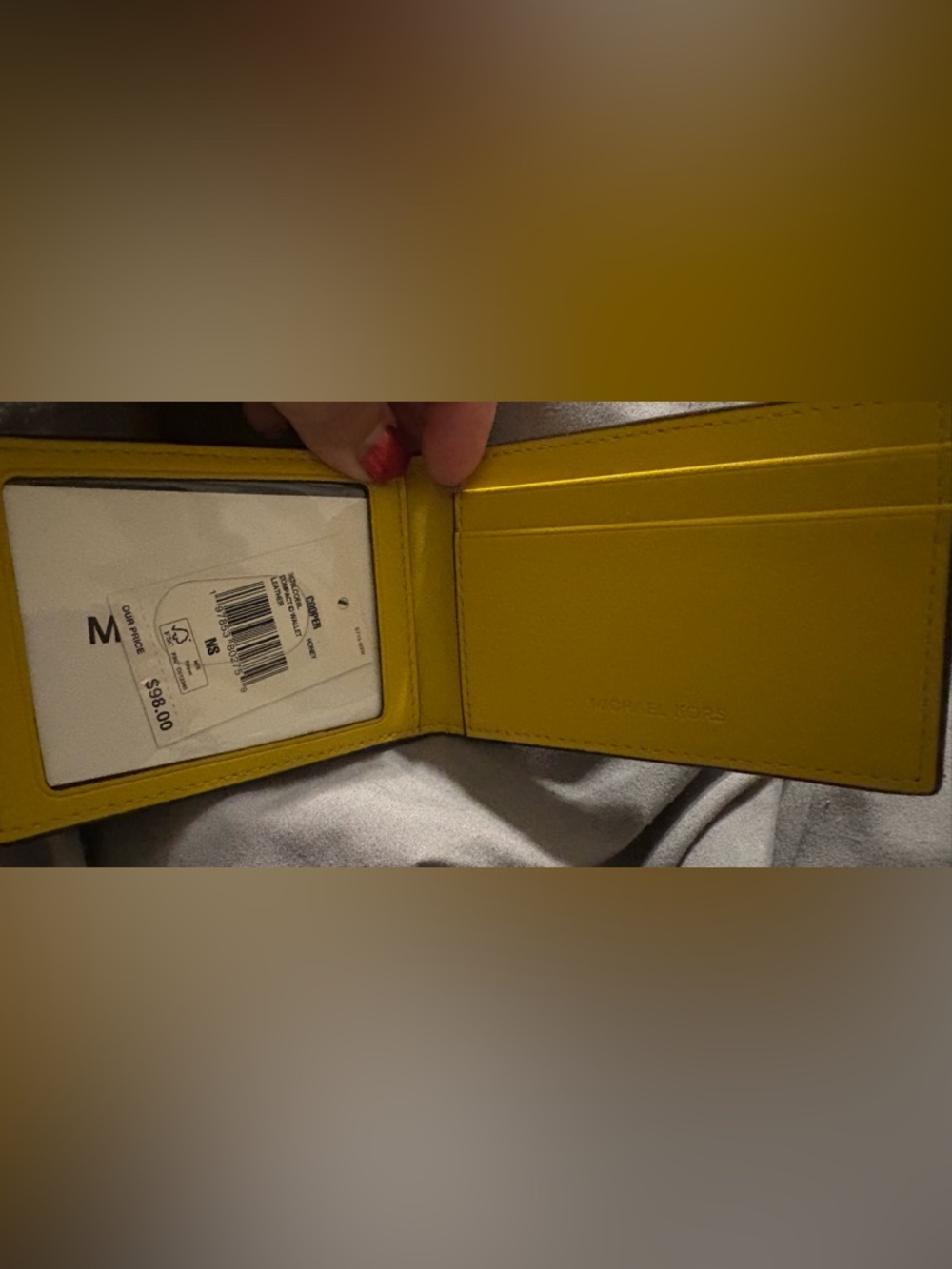 Michael Kors Pebbled Leather Compact ID  Wallet in Vibrant Yellow with Gold Logo - Picture 2 of 4